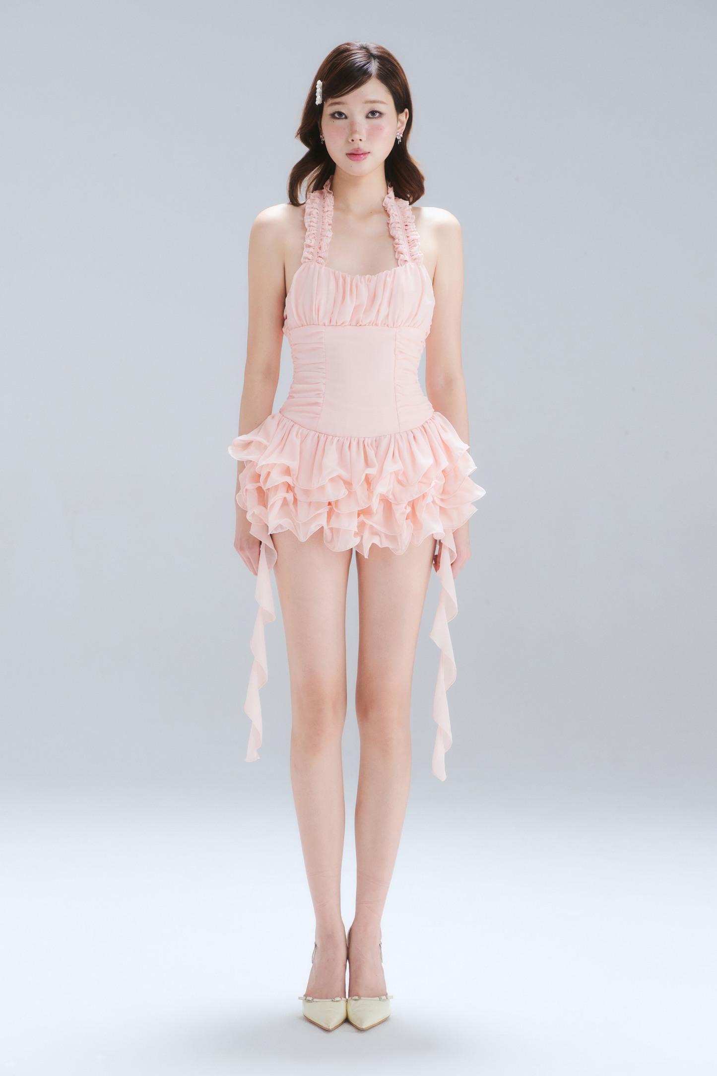 Peach Ruffle Halter Dress