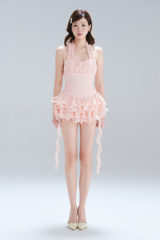 Peach Ruffle Halter Dress